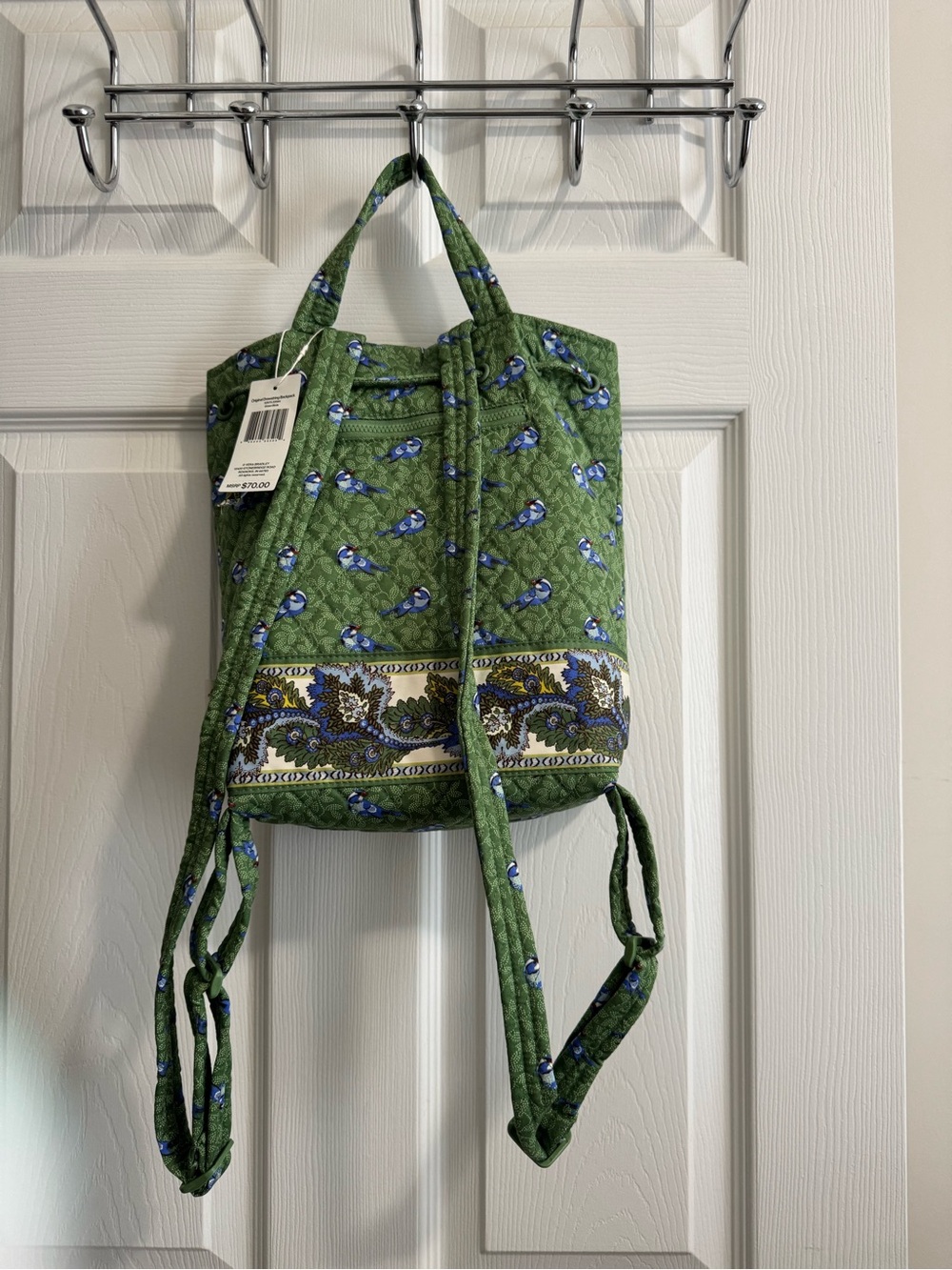 NWT Vera Bradley Original Drawstring Backpack in Green Birds! - Picture 3 of 6